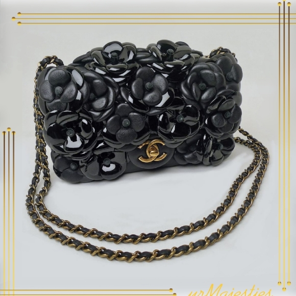 CHANEL Handbags - The CHANEL Camellia Black Leather Flap Bag